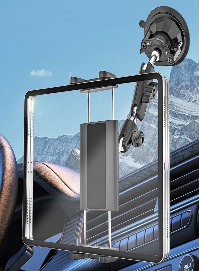 Kolasels Tablet Holder for Car Truck [Off-Road Level Shockproof] Metal Arm iPad Mount for Dashboard, Windshield, Side Window, Heavy Duty Vehicle Suction Cup Mount Fits 4-13" iPad Pro Air Mini, iPhone - Image 1