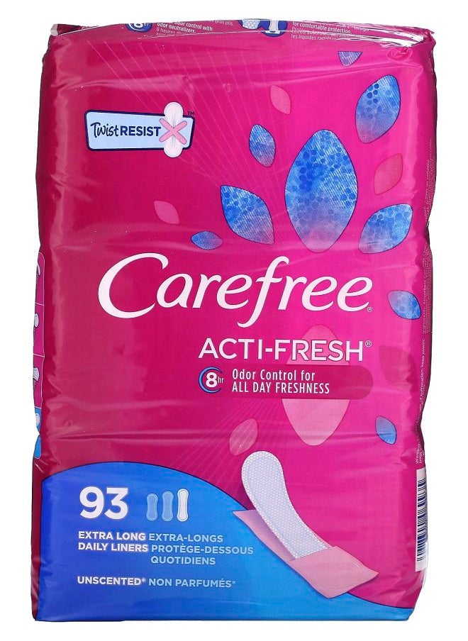 Carefree Acti-Fresh Daily Liners Extra Long Unscented 93 Liners 