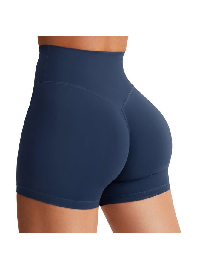 YEOREO Women's Biker Shorts 4.5" / 6" Workout Gym Shorts Craze High Waist Tummy Control Hidden Scrunch Running Yoga, Navy Blue, XS - Image 1
