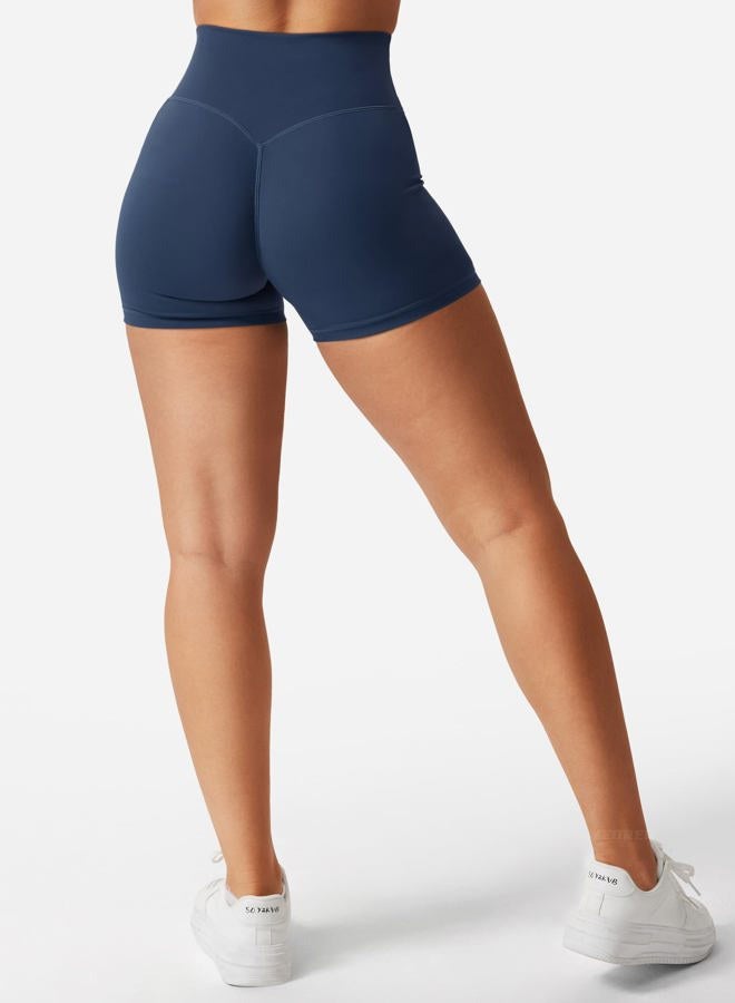 YEOREO Women's Biker Shorts 4.5" / 6" Workout Gym Shorts Craze High Waist Tummy Control Hidden Scrunch Running Yoga, Navy Blue, XS - Image 4