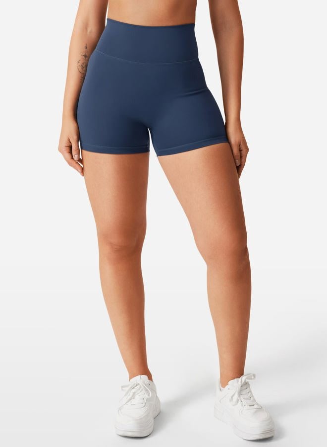 YEOREO Women's Biker Shorts 4.5" / 6" Workout Gym Shorts Craze High Waist Tummy Control Hidden Scrunch Running Yoga, Navy Blue, XS - Image 3