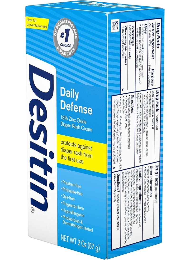 Desitin كريم ديسيتين للدفاع اليومي لالتهابات الحفاضات للأطفال مع 13% أكسيد الزنك، كريم حاجز لعلاج وتخفيف ومنع التهاب الحفاضات، مضاد للحساسية، خالي من الأصباغ والفثالات والبارابين، حجم السفر، 2 أونصة - Image 4