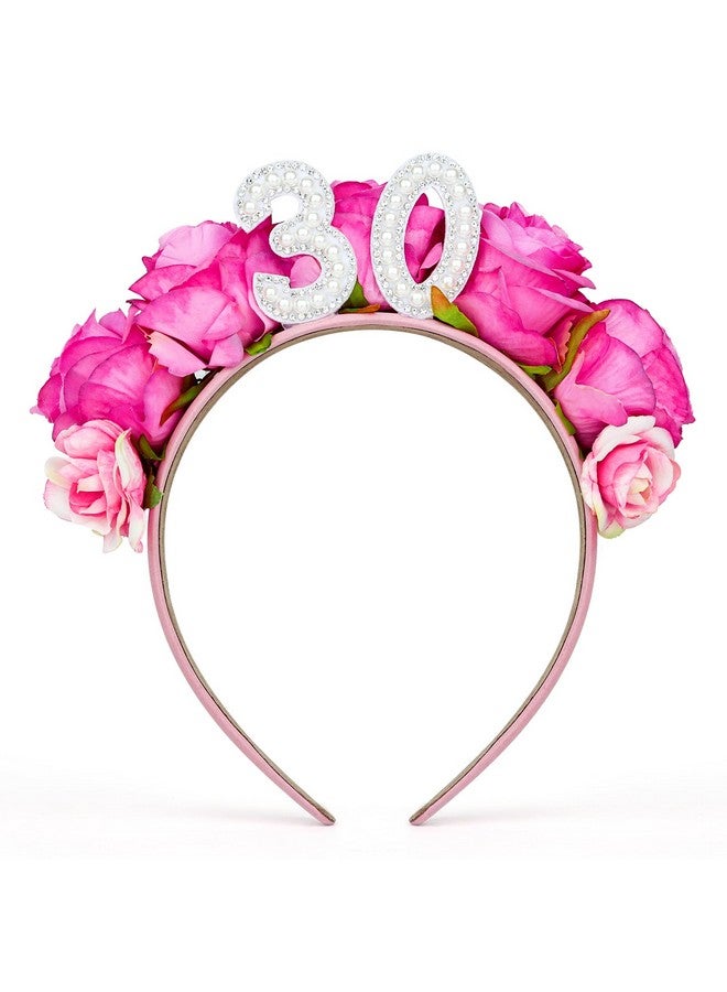 AMCAMI 30th Flower Birthday Headband 30th Birthday Flower Crowns for Women Red Hair Accessories for Women Birthday Headband for Women - Image 1