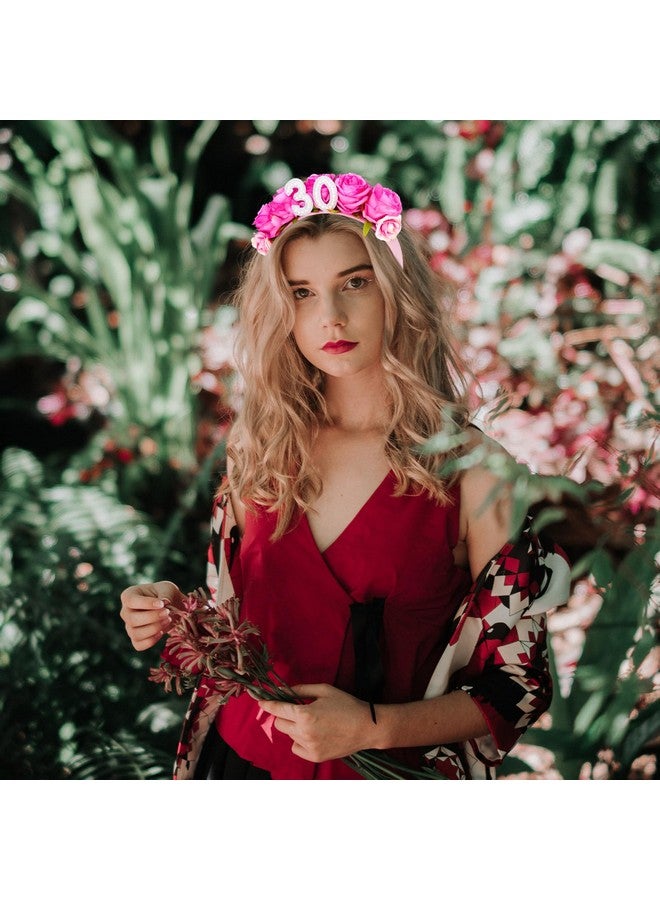 AMCAMI 30th Flower Birthday Headband 30th Birthday Flower Crowns for Women Red Hair Accessories for Women Birthday Headband for Women - Image 3