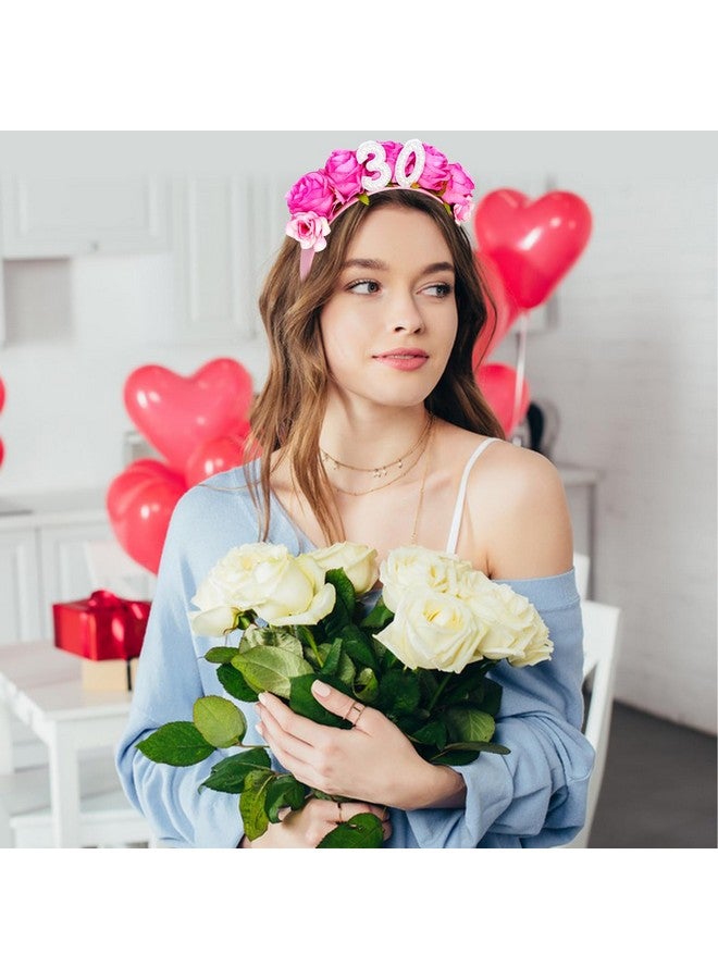 AMCAMI 30th Flower Birthday Headband 30th Birthday Flower Crowns for Women Red Hair Accessories for Women Birthday Headband for Women - Image 4