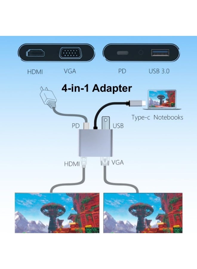أوريون ماكس موزع USB-C متعدد المنافذ 4 في 1 مع مخرج HDMI بدقة 4K، وشاشة VGA بدقة 1080P، ومنفذ شحن بتقنية Power Delivery بقدرة 100 واط، ونقل بيانات عالي السرعة USB 3.0، ومحول صغير الحجم لأجهزة MacBook Air/Pro وDell XPS وHP وSurface Pro وأجهزة الكمبيوتر المحمولة من نوع Type-C - Image 3