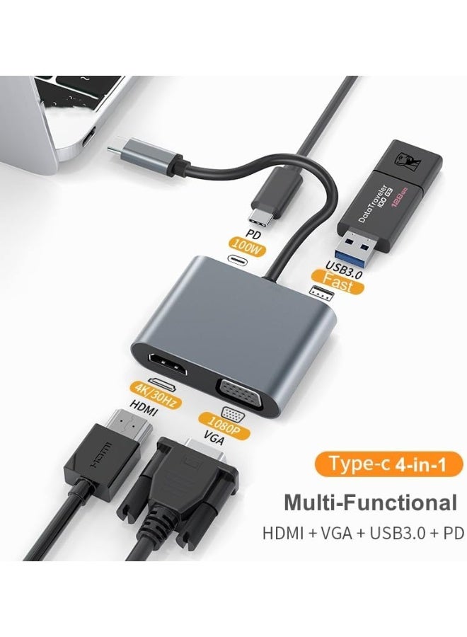 أوريون ماكس موزع USB-C متعدد المنافذ 4 في 1 مع مخرج HDMI بدقة 4K، وشاشة VGA بدقة 1080P، ومنفذ شحن بتقنية Power Delivery بقدرة 100 واط، ونقل بيانات عالي السرعة USB 3.0، ومحول صغير الحجم لأجهزة MacBook Air/Pro وDell XPS وHP وSurface Pro وأجهزة الكمبيوتر المحمولة من نوع Type-C - Image 1