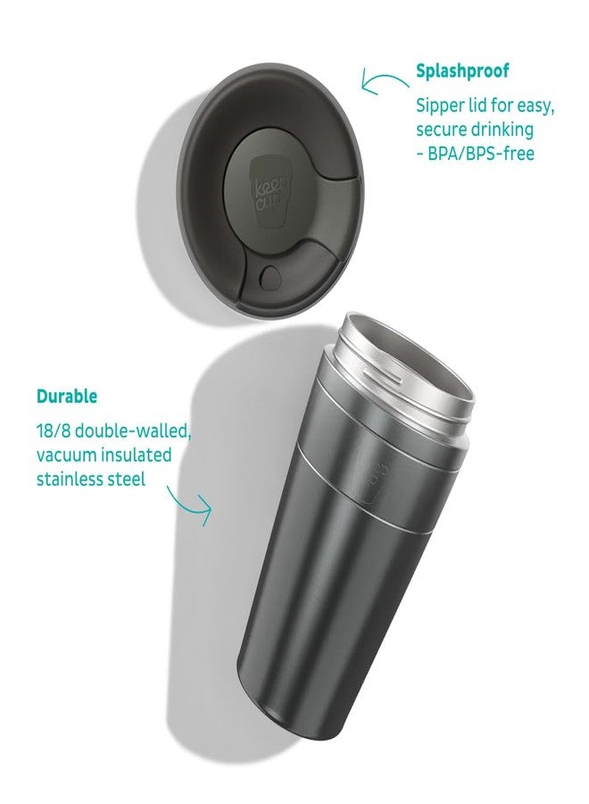 KeepCup Traveller, Reusable Travel Mug - Vacuum Insulated Stainless Steel Cup with Leakproof Sipper Lid - 16oz/454ml - Black - Image 5