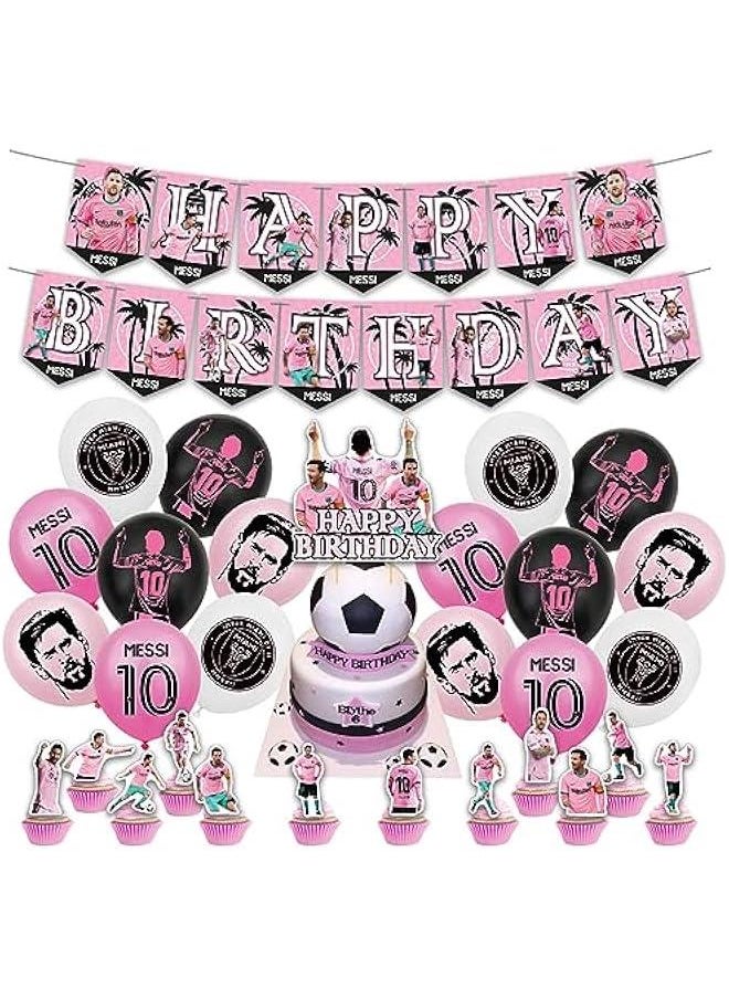 Generic - Birthday Party Supplies For messi Includes The Soccer Inspired Happy Birthday Banner - Cake Topper - 24 Cupcake Toppers - 16 Balloons - Image 1