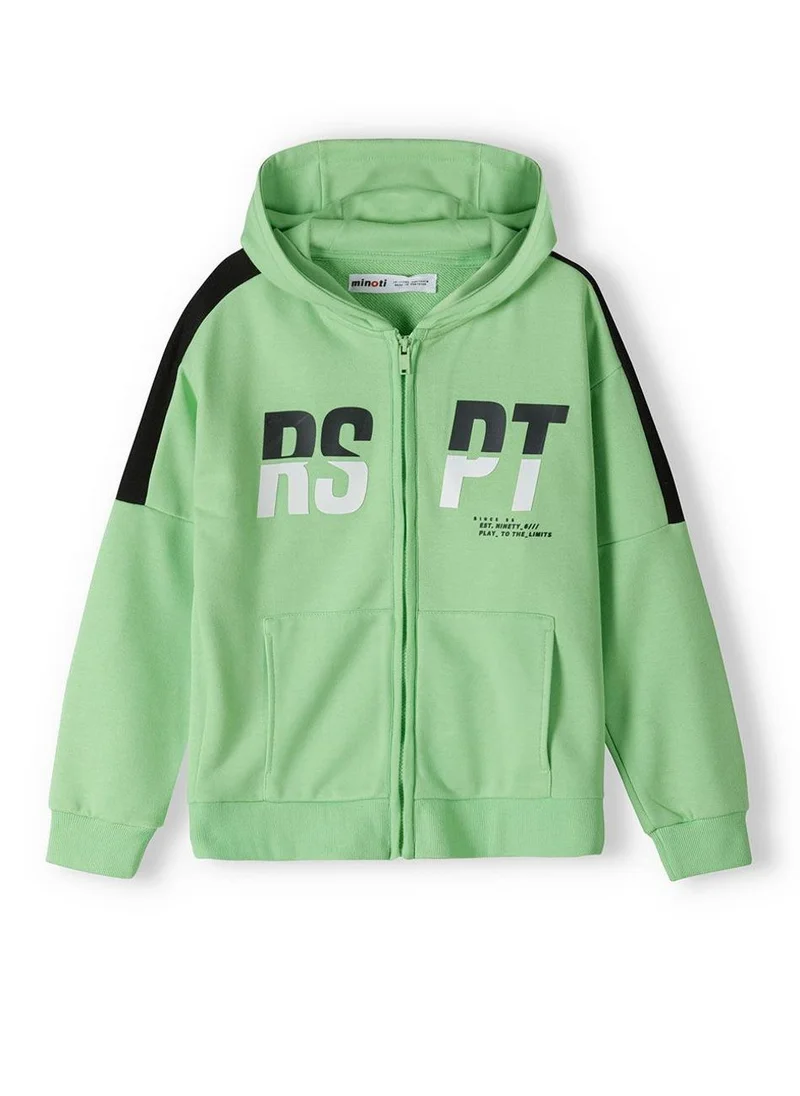 MINOTI Boys fleece zip up hooded with pockets bright green