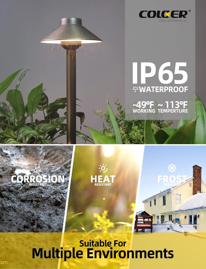 COLOER Brass Low Voltage Pathway Lights Wired 4-Pack with 3W LED G4 Bulb,12V Waterproof China Hat Outdoor Path Lighting for Yard, Patio, Landscape, Planter, Walkway(602B) - Image 5