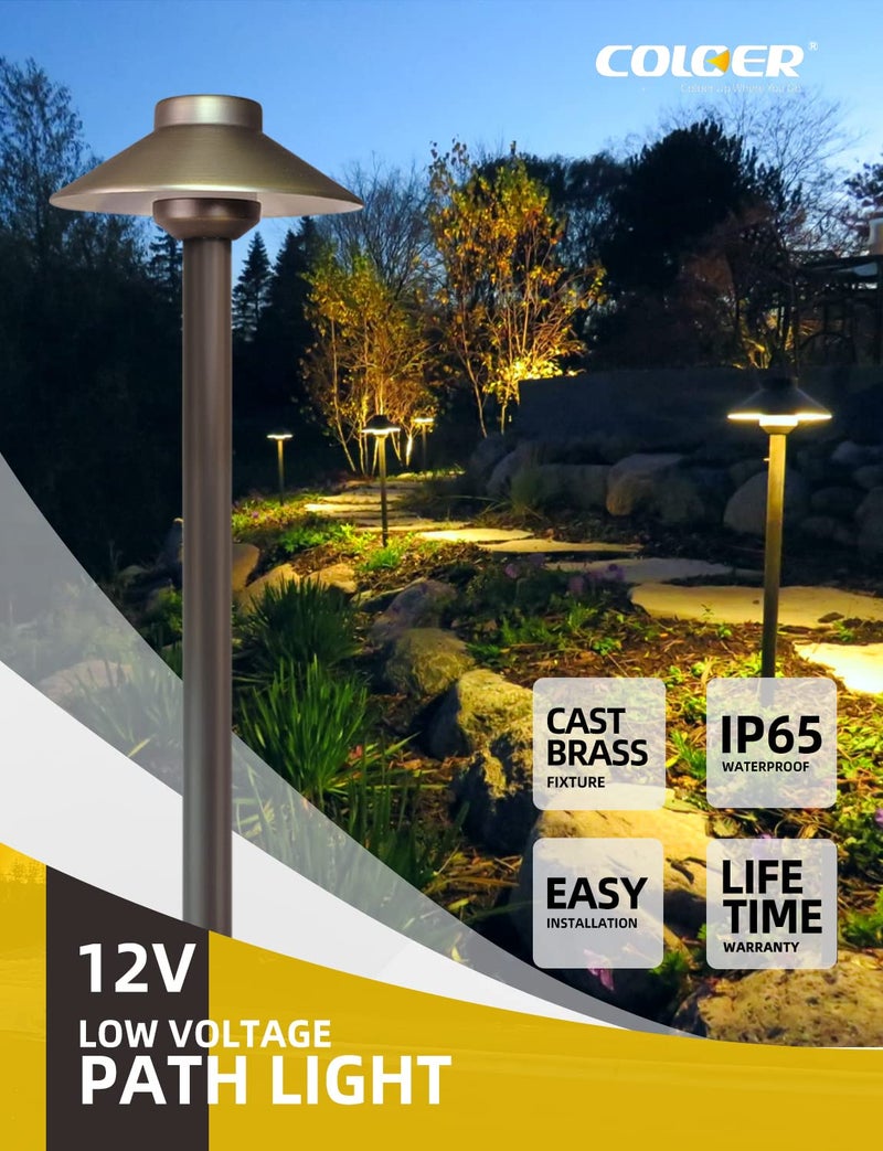 COLOER Brass Low Voltage Pathway Lights Wired 4-Pack with 3W LED G4 Bulb,12V Waterproof China Hat Outdoor Path Lighting for Yard, Patio, Landscape, Planter, Walkway(602B) - Image 2