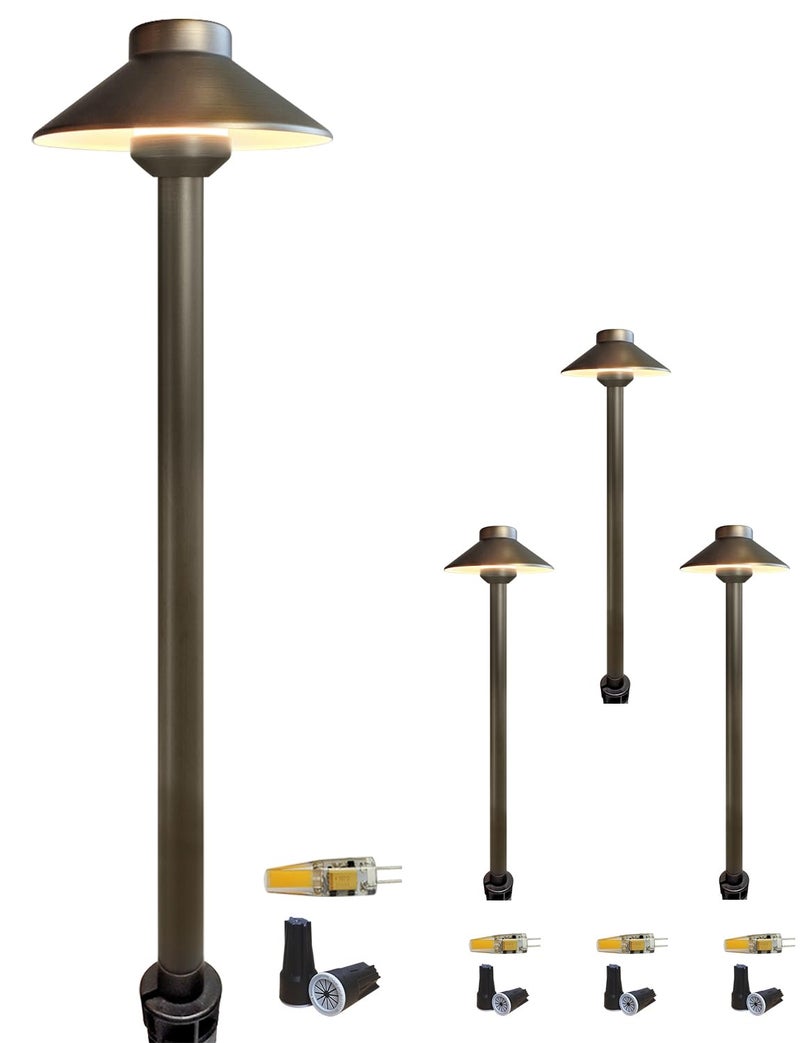 COLOER Brass Low Voltage Pathway Lights Wired 4-Pack with 3W LED G4 Bulb,12V Waterproof China Hat Outdoor Path Lighting for Yard, Patio, Landscape, Planter, Walkway(602B) - Image 1