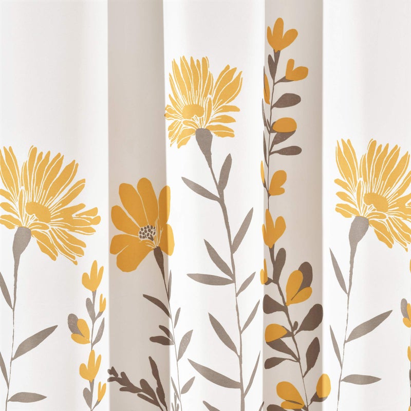 Lush Decor Aprile Light Filtering Window Curtain Panels  Pair  52"" W x 63"" L  Yellow & Gray - Floral Curtains - Pretty Yellow Flower Print - Cottage  French Country & Farmhouse Window Decor
