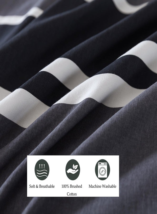 فادفاي طقم غطاء لحاف مخطط باللونين الأسود والرمادي من فادفاي، مقاس كوين - مصنوع من القطن المصقول 100%، مزود بسحاب وأربطة زاوية، 3 قطع لفصل الشتاء - Image 4