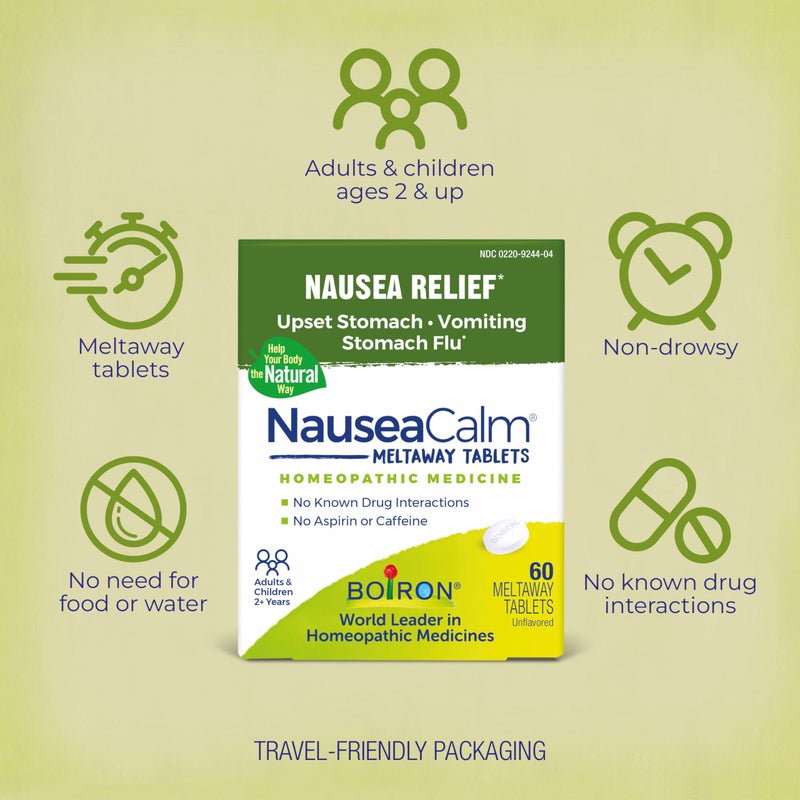 Boiron NauseaCalm Relief for Upset Stomach, Nausea, and Vomiting Due to Stomach Flu, Overindulgence, or Motion Sickness - Non-Drowsy - 60 Count - Image 3