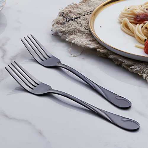 Seeshine Black Dinner Fork Set, Seeshine 7.8-inch Stainless Steel Shiny Black Metal Table Fork Silverware, Set of 6 - Image 4