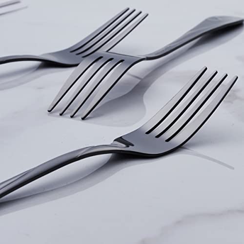 Seeshine Black Dinner Fork Set, Seeshine 7.8-inch Stainless Steel Shiny Black Metal Table Fork Silverware, Set of 6 - Image 5