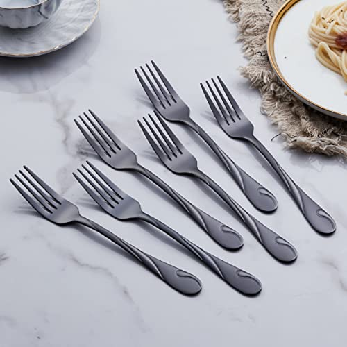 Seeshine Black Dinner Fork Set, Seeshine 7.8-inch Stainless Steel Shiny Black Metal Table Fork Silverware, Set of 6 - Image 3