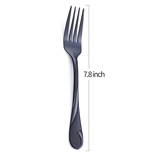 Seeshine Black Dinner Fork Set, Seeshine 7.8-inch Stainless Steel Shiny Black Metal Table Fork Silverware, Set of 6 - Image 2
