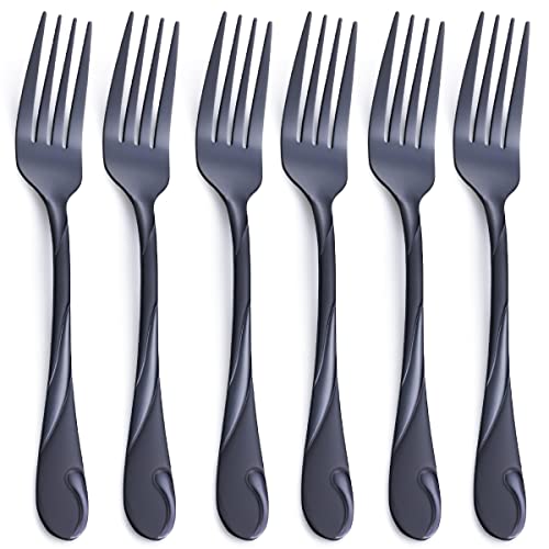 Seeshine Black Dinner Fork Set, Seeshine 7.8-inch Stainless Steel Shiny Black Metal Table Fork Silverware, Set of 6 - Image 1