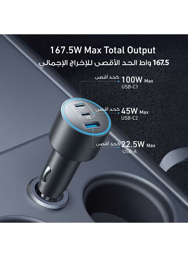 AnkerWork Car Charger, 167.5W Max 3-Port Car Charger Adapter, USB-C Car Adapter for MacBook Pro/Air, iPhone 17/16 Series, Samsung S24/S23, iPad, Huawei, Xiaomi, Vivo, Oppo(USB-C to C Cable Included) - Image 2