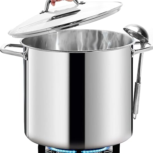 HOMICHEF LARGE STOCK POT 24 Quart With Lid - Nickel Free Stainless Steel Cookware Stockpot 24 Quart - Healthy Cookware Polished Stockpots - Heavy Duty Induction Pot Soup Pot With Lid - Image 1