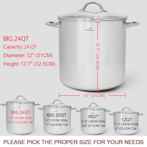 HOMICHEF LARGE STOCK POT 24 Quart With Lid - Nickel Free Stainless Steel Cookware Stockpot 24 Quart - Healthy Cookware Polished Stockpots - Heavy Duty Induction Pot Soup Pot With Lid - Image 4