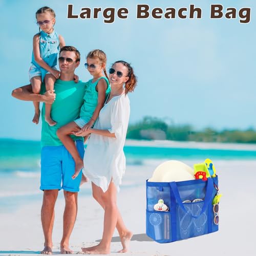 Fammart Mesh Beach Bag with Zipper, Large Beach Tote for Women, Toys Pool Swim Bag Travel Vacation Cruise Essentials, Large, Zipper Closure - Blue - Image 2