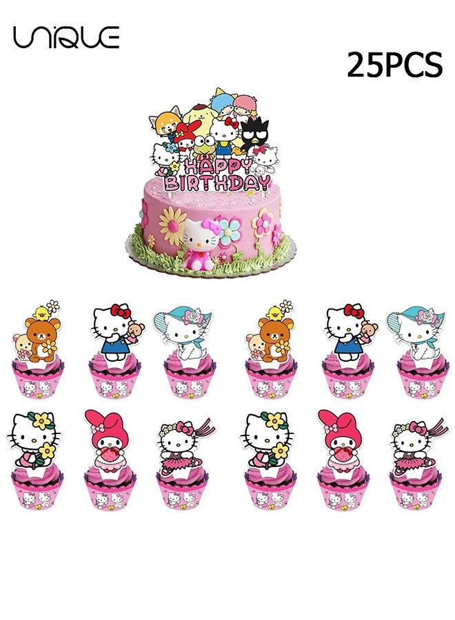 يونيك 25 قطعة قبعات لتزيين الكيك - سلسلة سانريو لتزيين الكيك - تزيين قمة كيك عيد الميلاد - شخصيات كرتونية لتزيين الكيك - لوازم تزيين حفلات عيد الميلاد - Image 1