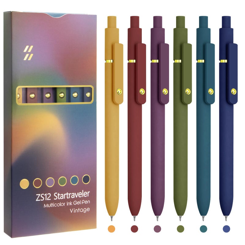 UIXJODO Colorful Pens, 6 Pcs Colored Pens Fine Point Smooth Writing Pen, 0.5mm Colored Ink Gel Pen for Journaling Note Taking Writing, Office School Supplies Gifts for Women (6 Pcs Gold Vintage) - Image 1