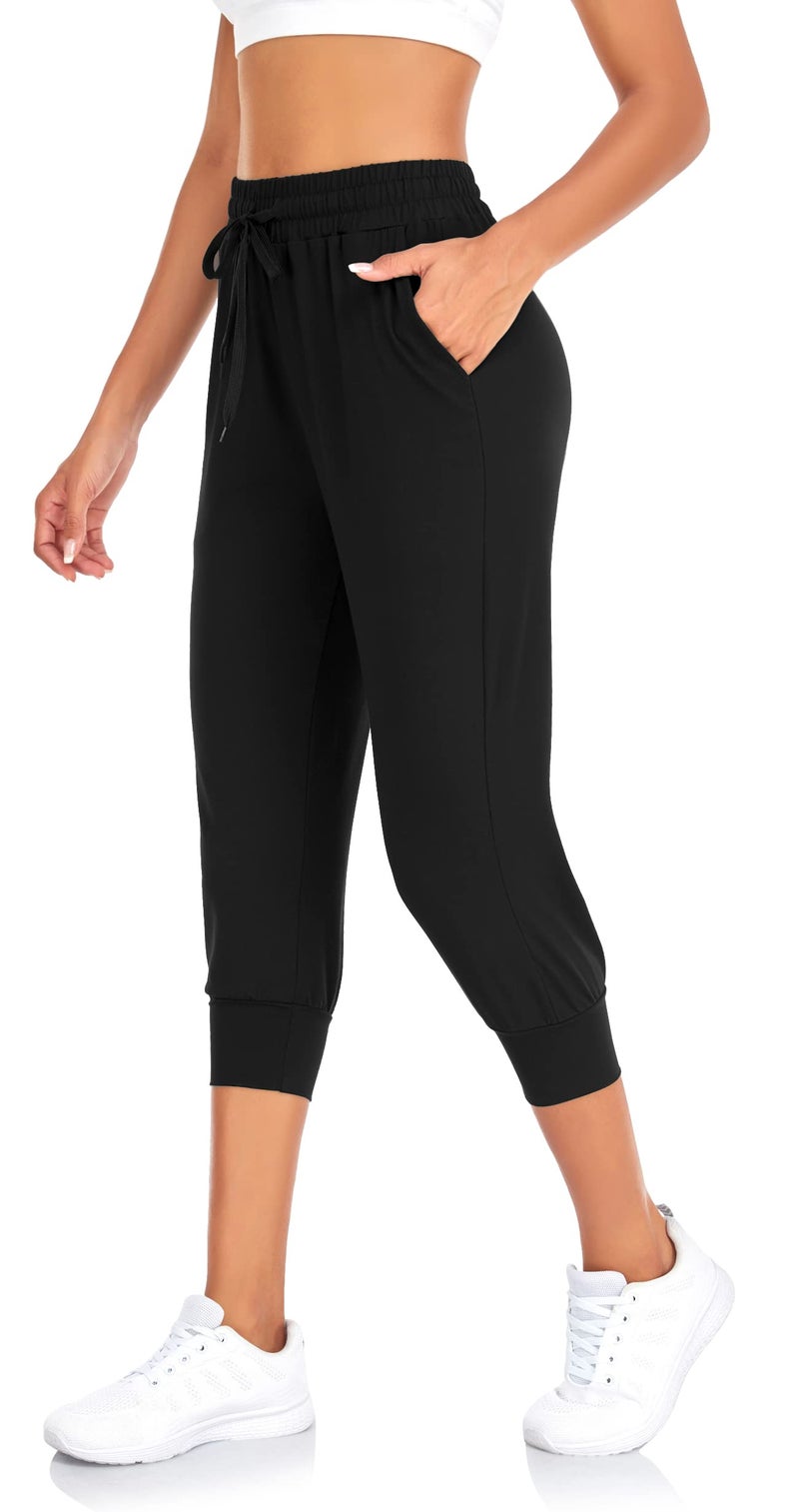 FULLSOFT 3 Pack Capri Sweatpants for Women-Womens Joggers with Pockets Athletic Leggings for Workout Yoga Running(Capri-Black,Coca Moncha,Light Khaki,Small) - Image 2