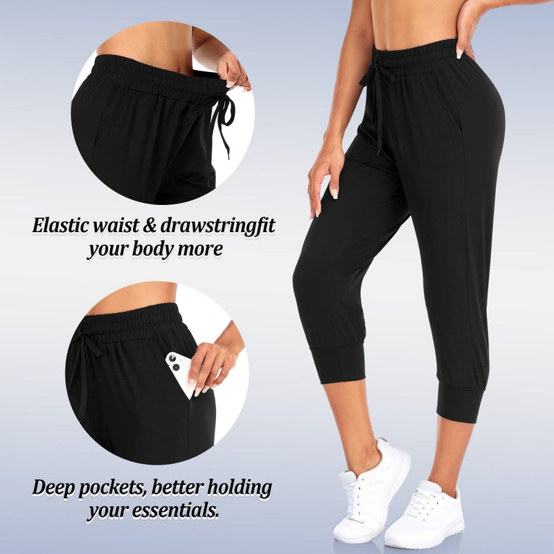 FULLSOFT 3 Pack Capri Sweatpants for Women-Womens Joggers with Pockets Athletic Leggings for Workout Yoga Running(Capri-Black,Coca Moncha,Light Khaki,Small) - Image 5