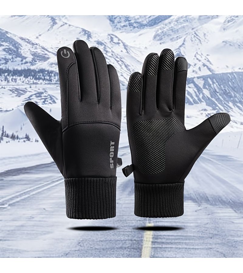 Black Windproof Thermal Gloves Touchscreen Compatible Running Cycling Driving Hiking Winter Gift Men Women - Image 1
