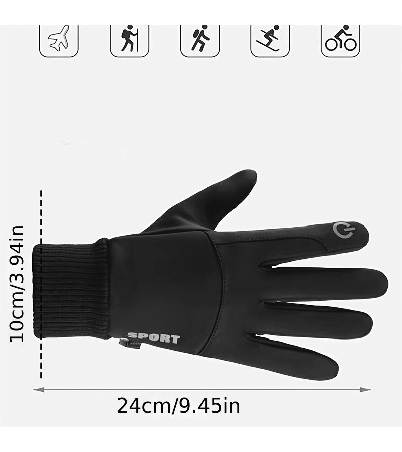 Black Windproof Thermal Gloves Touchscreen Compatible Running Cycling Driving Hiking Winter Gift Men Women - Image 2