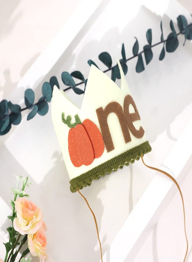 Agkvw Pumpkin 1st Birthday Crown for Boys- Pumpkin Birthday Decorations for Boys; 1st Birthday Hat; First Birthday Decorations Boy; Cake Smash Photo Props - Image 2