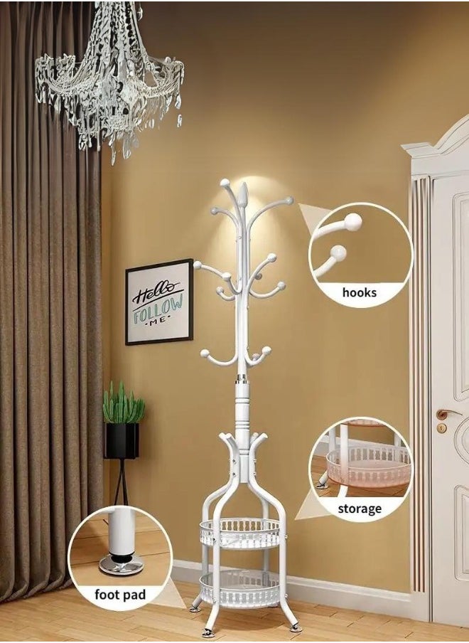 ماركة غير محددة علاقة ملابس مع رفين وعدة خطافات للتخزين، أبيض  - Image 1