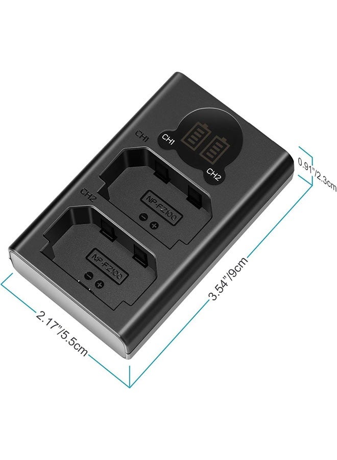 إيليلي مجموعة شاحن NP-FZ100 - شاحن بطارية مزدوج USB مع شاشة LCD متوافق مع كاميرات Sony A9 A7III A7RIII A7RIV  - Image 4