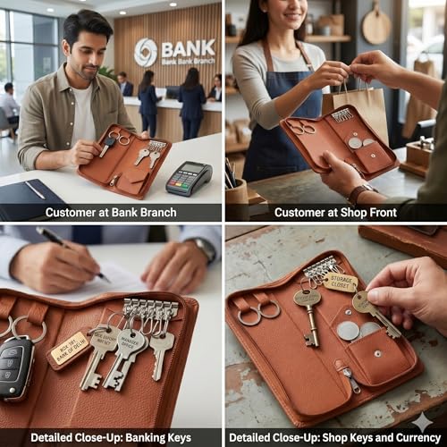 essart PU Leather Compact Key Holder Case with Zipper Closure Stylish & Durable Key Organizer Small Zippered Case for Keys, Coins & Accessories for Men & Women - Image 4