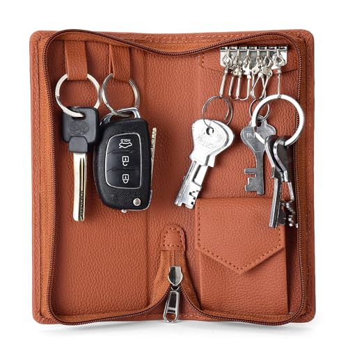essart PU Leather Compact Key Holder Case with Zipper Closure Stylish & Durable Key Organizer Small Zippered Case for Keys, Coins & Accessories for Men & Women - Image 1