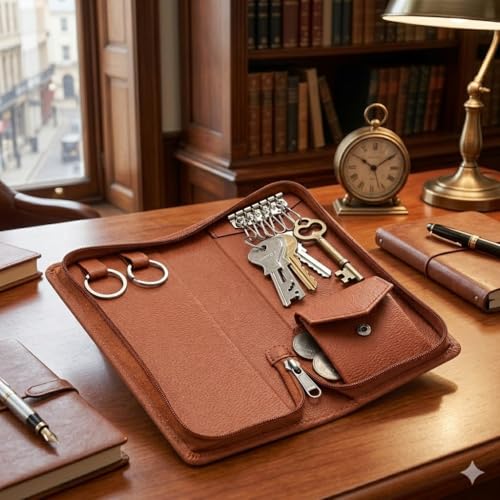 essart PU Leather Compact Key Holder Case with Zipper Closure Stylish & Durable Key Organizer Small Zippered Case for Keys, Coins & Accessories for Men & Women - Image 2