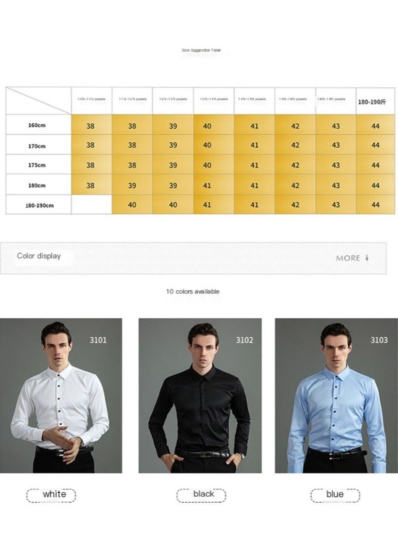 Loquat - Stretch Non-Iron Anti-Wrinkle Shirt, Men Long Sleeve Button Wrinkle Free Slim Fit Business Shirt Navy Blue - Image 1