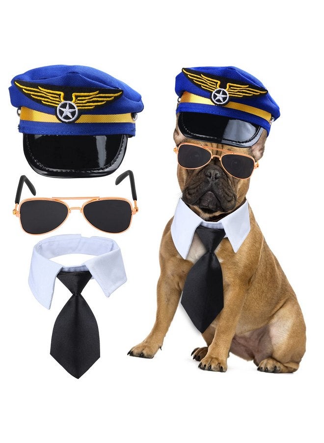 Yewong 3 Pieces Pet Captain Pilot Costume Accessory Set Dog Cat Pilot Hat Formal Necktie Collar Pilot Costume Accessories for Pet Pilot Fancy Dress Halloween Party (Set-C) - Image 1