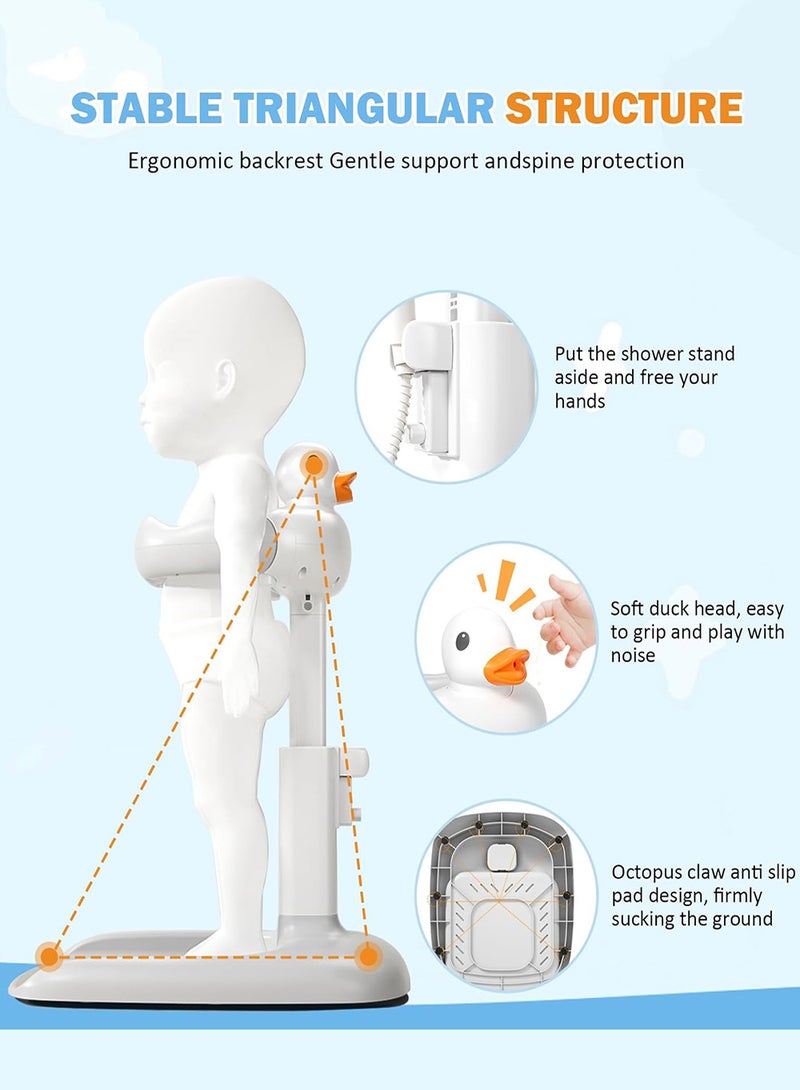 EzzySo حامل دش للأطفال مع مقعد قابل للتعديل لمقعد استحمام الأطفال 360° تنظيف قاعدة أخطبوط غير قابلة للانزلاق للأطفال من 8-24 شهر (رمادي) - Image 4