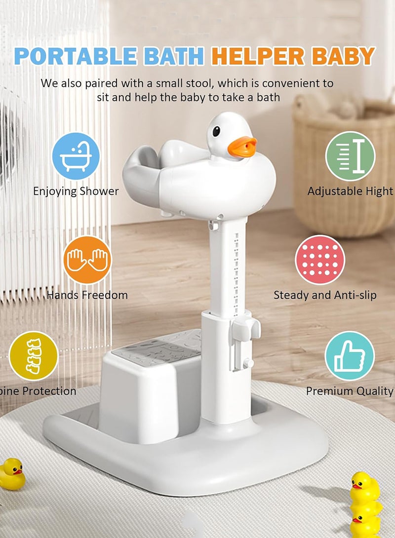 EzzySo حامل دش للأطفال مع مقعد قابل للتعديل لمقعد استحمام الأطفال 360° تنظيف قاعدة أخطبوط غير قابلة للانزلاق للأطفال من 8-24 شهر (رمادي) - Image 2