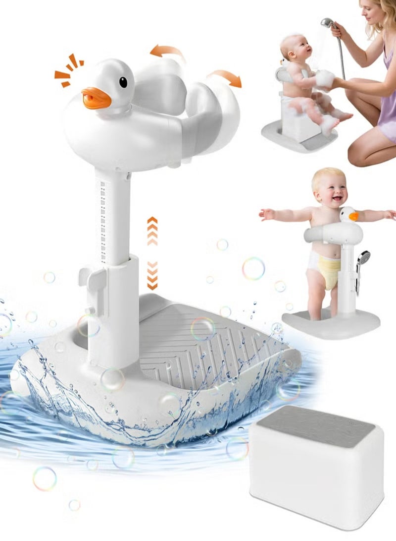 EzzySo حامل دش للأطفال مع مقعد قابل للتعديل لمقعد استحمام الأطفال 360° تنظيف قاعدة أخطبوط غير قابلة للانزلاق للأطفال من 8-24 شهر (رمادي) - Image 1