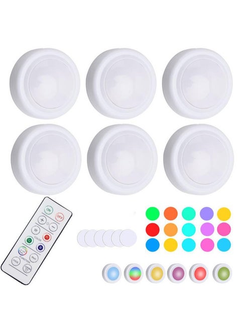 6 Packs Puck Light with 2 Remote Control, Cabinet Lights Battery Operated, 16 Color RGB LED Led Under Cabinet Lighting with Battery Powered