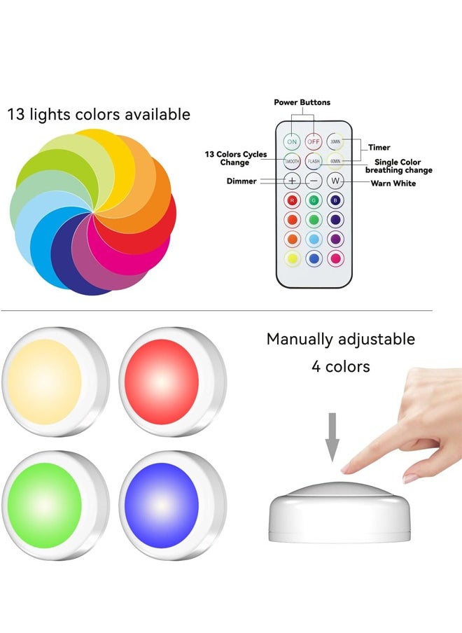 6 Packs Puck Light with 2 Remote Control, Cabinet Lights Battery Operated, 16 Color RGB LED Led Under Cabinet Lighting with Battery Powered
