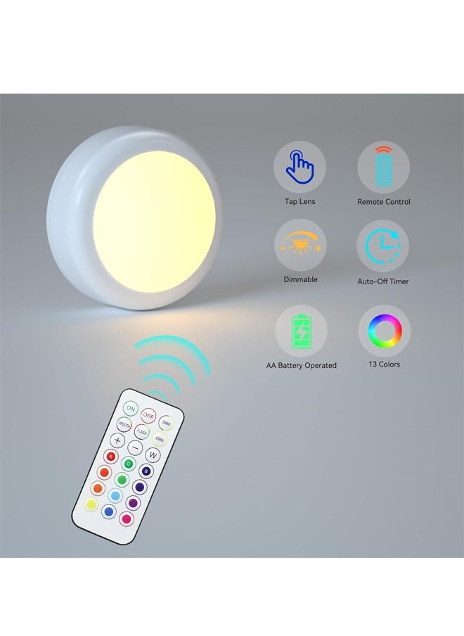 6 Packs Puck Light with 2 Remote Control, Cabinet Lights Battery Operated, 16 Color RGB LED Led Under Cabinet Lighting with Battery Powered