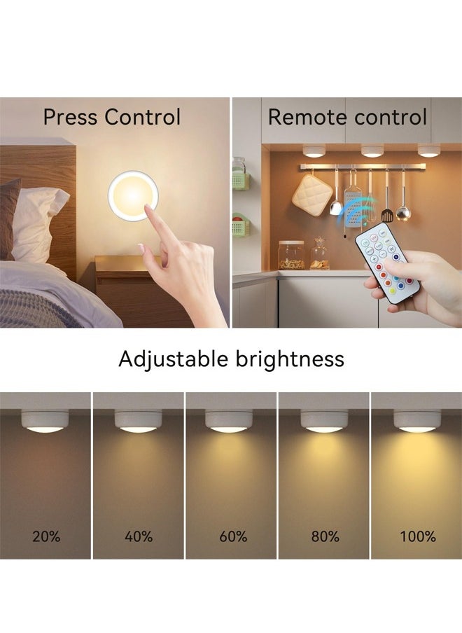 6 Packs Puck Light with 2 Remote Control, Cabinet Lights Battery Operated, 16 Color RGB LED Led Under Cabinet Lighting with Battery Powered